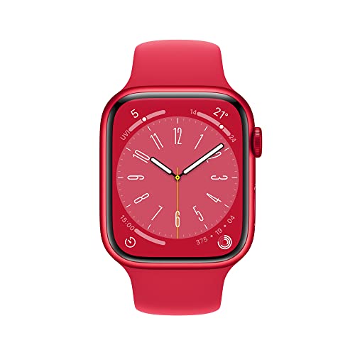 Apple Watch Series 8 (GPS + Cellular, 45mm) Smartwatch - Aluminiumgehäuse Product(RED), Sportarmband Product(RED) - Regular. Fitnesstracker, Blutsauerstoffund EKGApps, Wasserschutz