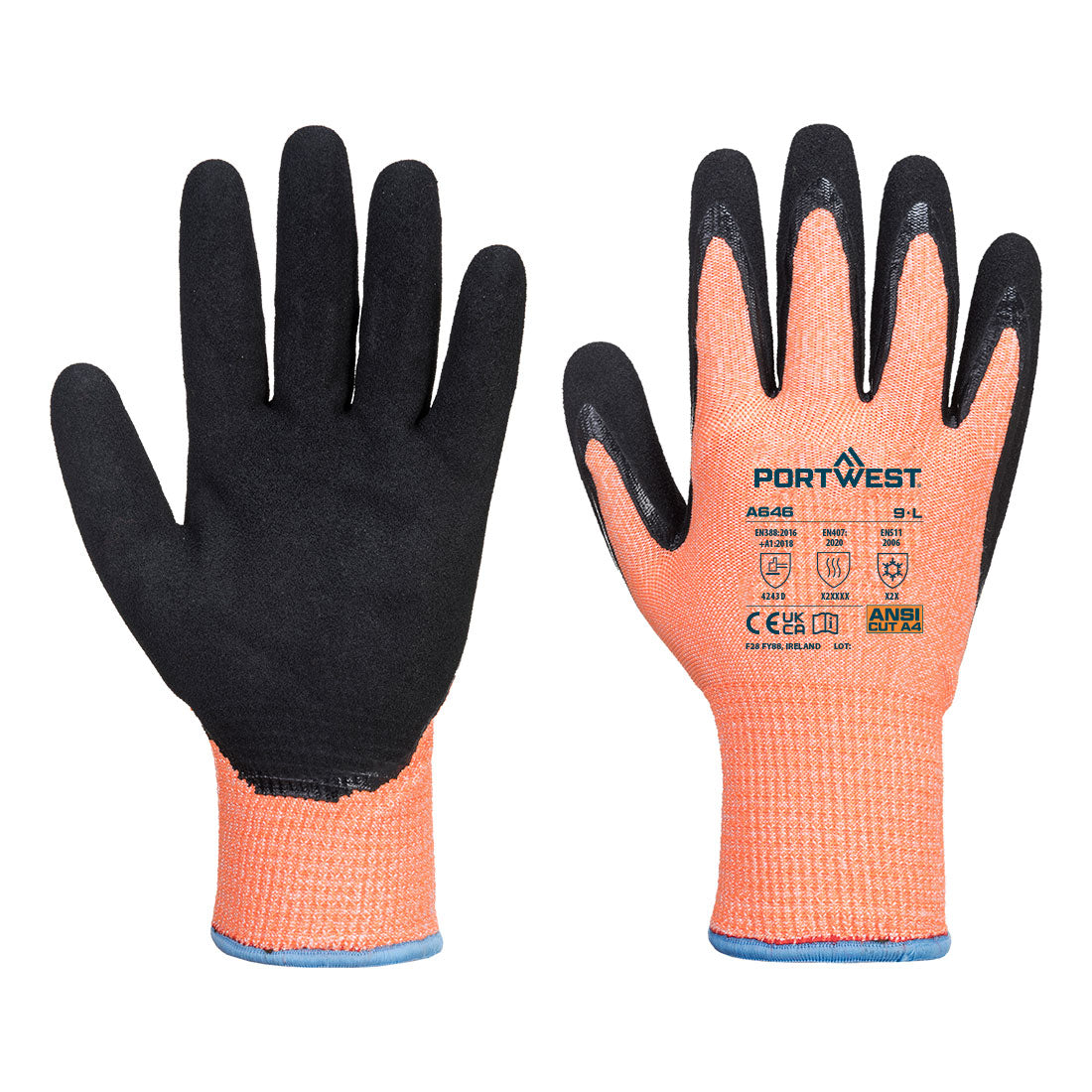 Portwest Vis-Tex Winter Cut D13 Nitril-Handschuh – A646 – Orange/Schwarz