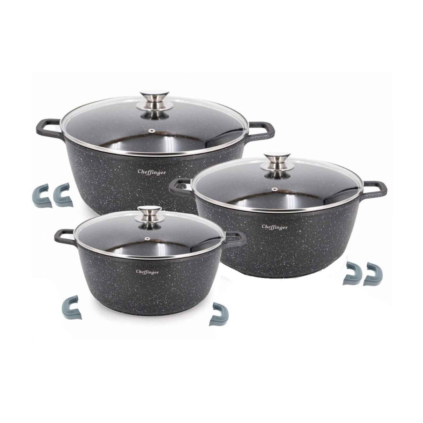 DCS01- XXL-Kochtopf Set 6 tgl. 32-36-40CM Topf Induktion Alu Guss