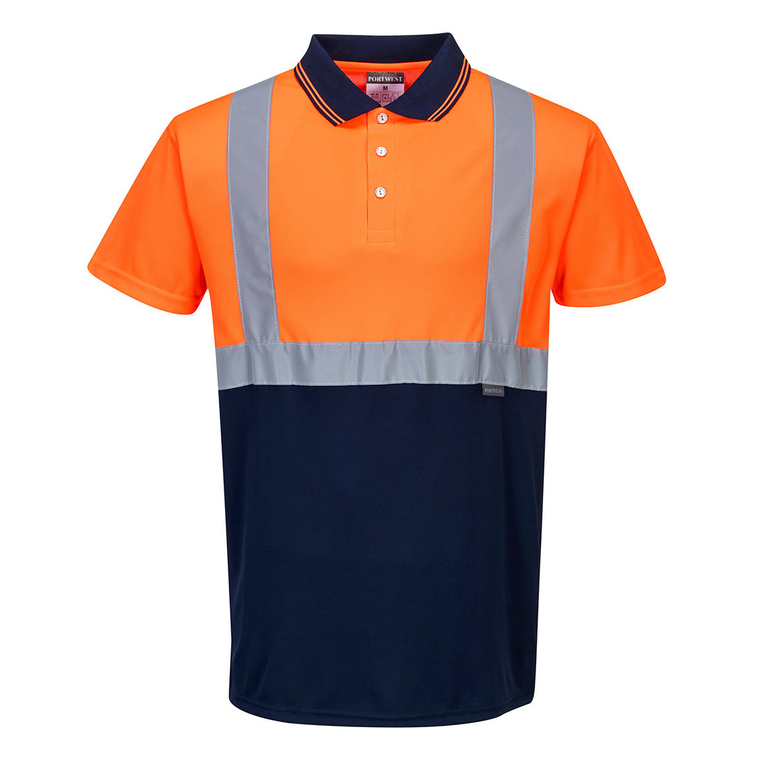 Zweifarbiges Polo Shirt - Besticken oder bedrucken mit Firmen Logo Das modernes Design des S479 bietet dem Träger Sicherheit und Komfort. Das Styling mit den Kontrastfarben marine und grau ist ideal für warme Tage und schmutzempfindliche Arbeiten bei denen Warnschutz erforderlich ist.