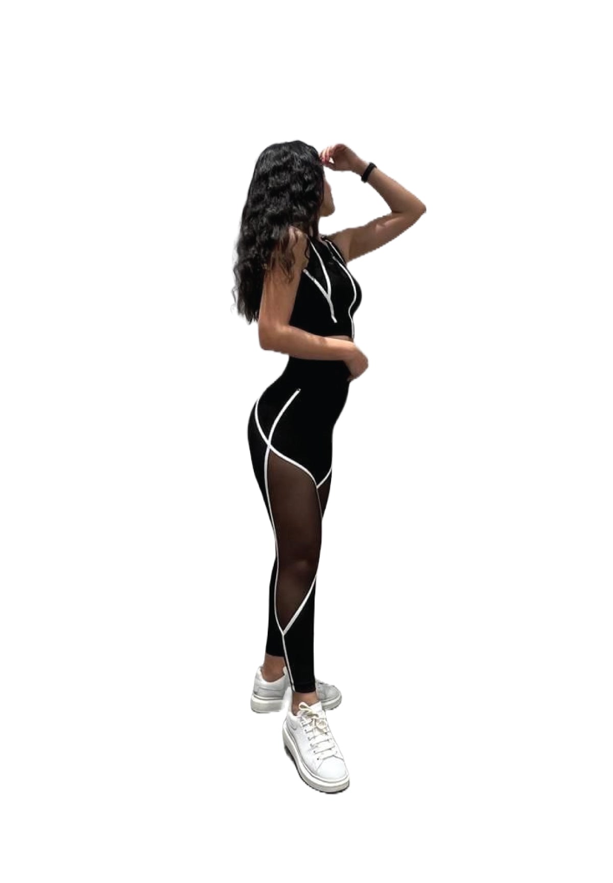 378 High Waist Tulle Leggings in Schwarz/Weiss