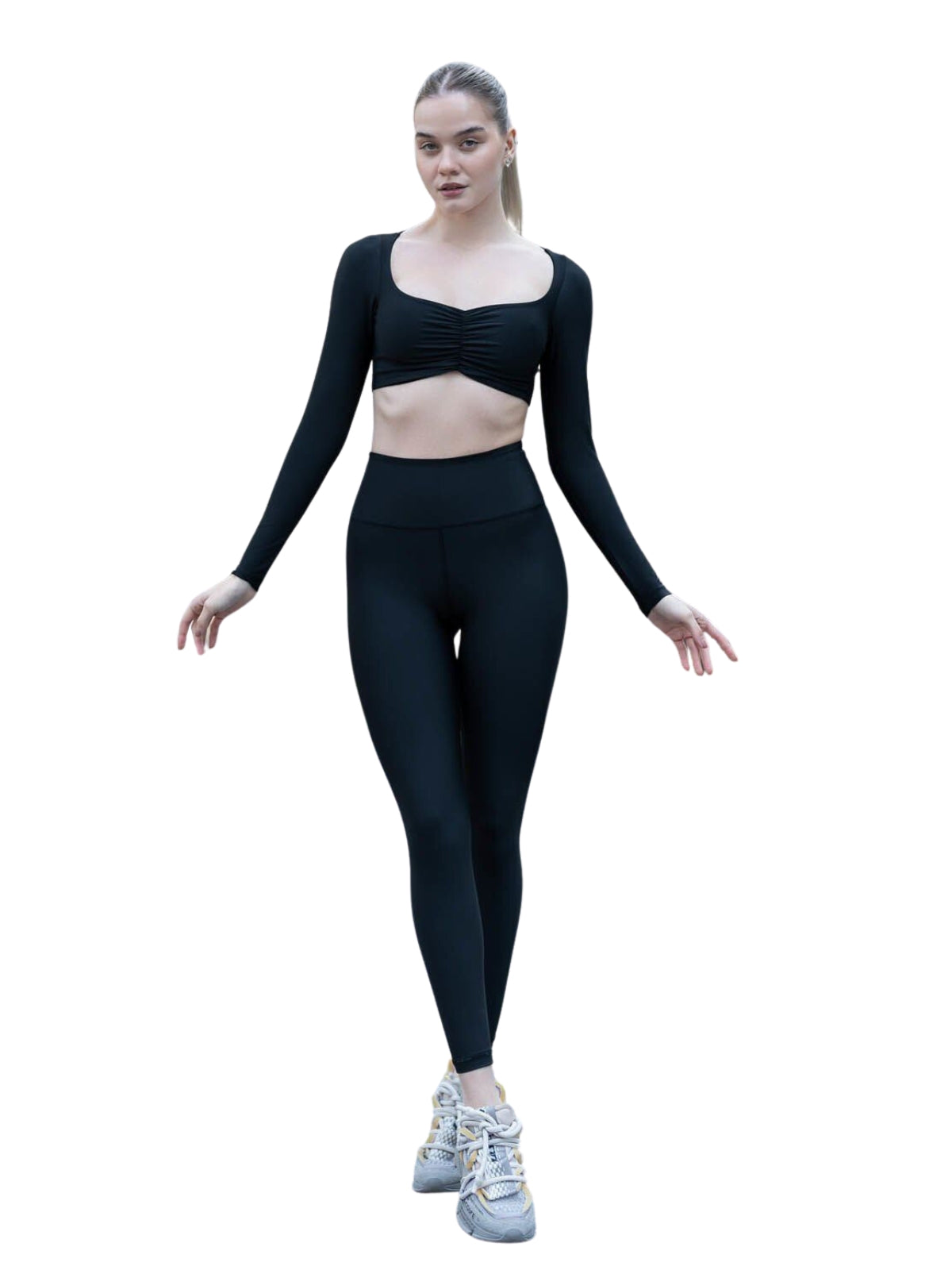 080 Ruffled Langarm Shirt in Schwarz