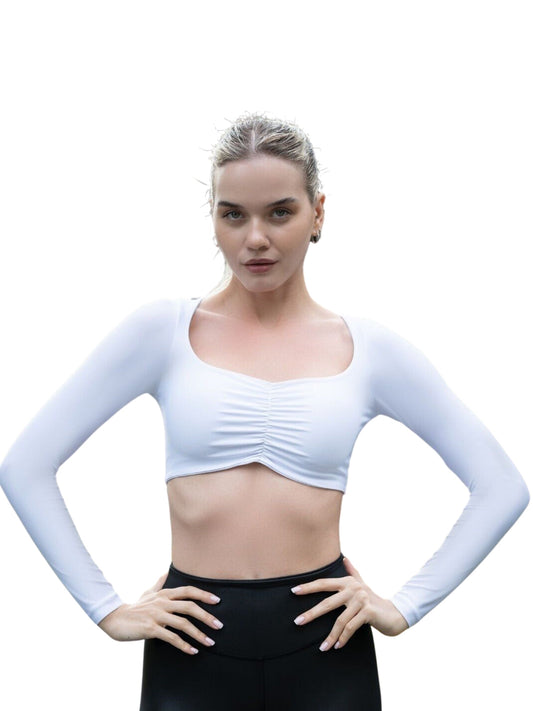 081 Ruffled Langarm Shirt in Weiss