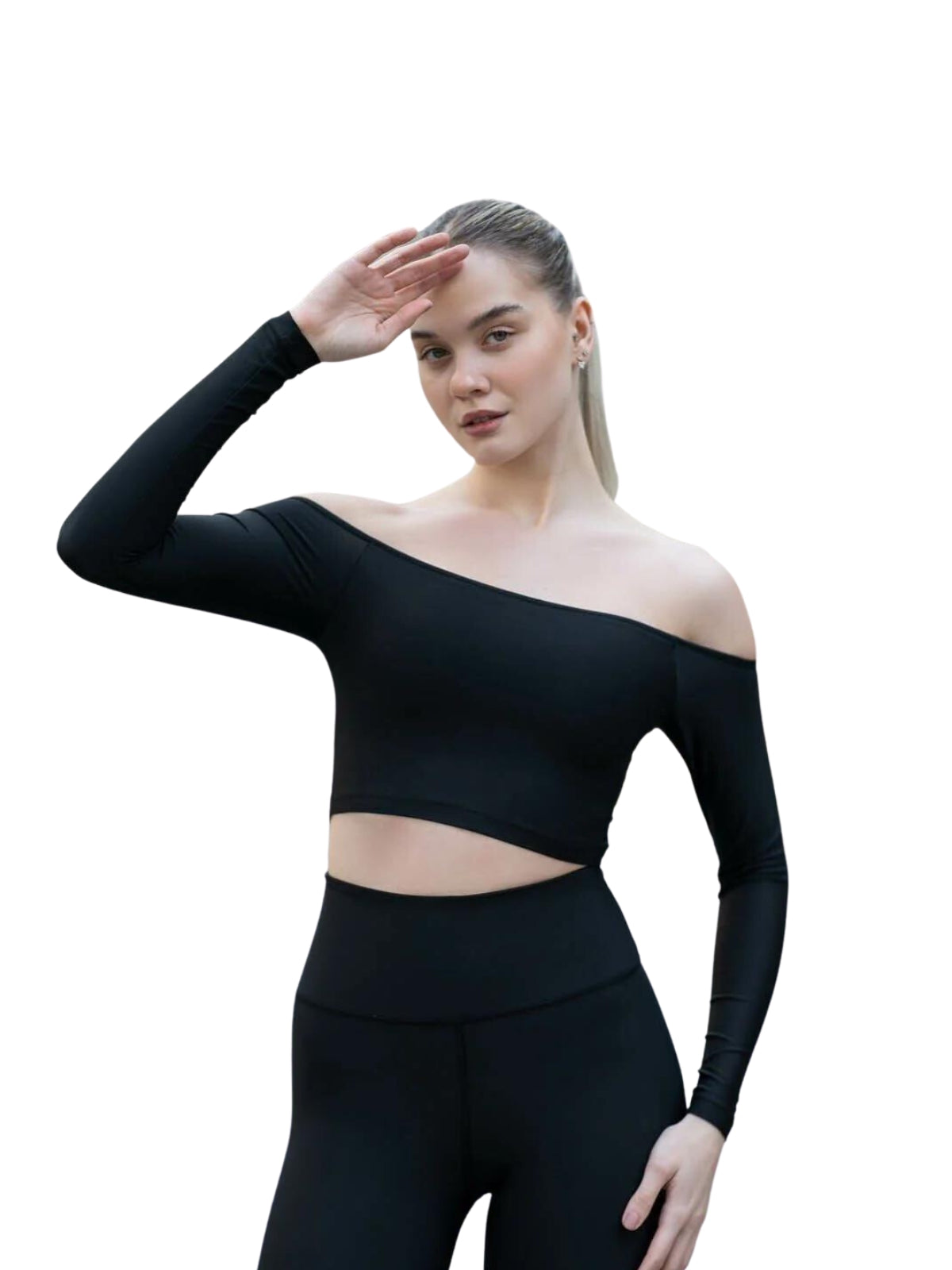 082 Comfortlux Off Shoulder Langarm Tshirt in Schwarz
