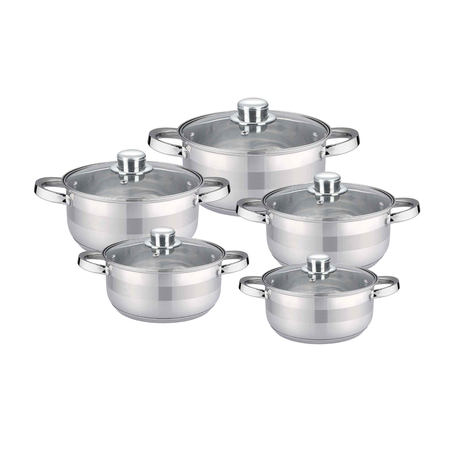 10-tlg Edelstahl Kochgeschirr Set Induktion Kochtopf Topf Rostfrei Deckel SP09