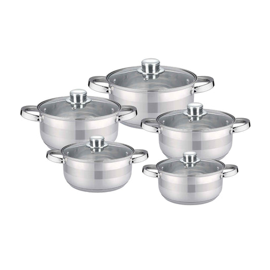 10-tlg Edelstahl Kochgeschirr Set Induktion Kochtopf Topf Rostfrei Deckel SP09