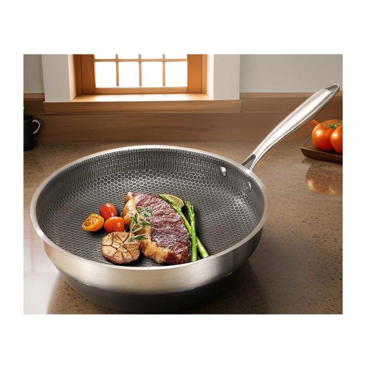 Cheffinger Bratpfanne – 28 cm – Edelstahl – Wabenstruktur – Induktion