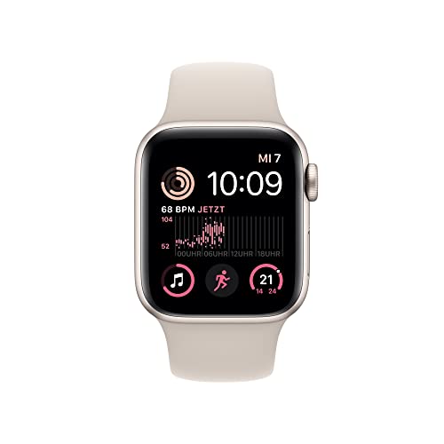 Apple Watch SE (2. Generation) (GPS, 40mm) Smartwatch - Aluminiumgehäuse Polarstern, Sportarmband Polarstern - Regular. Fitness-und Schlaftracker, Unfallerkennung, Herzfrequenzmesser, Wasserschutz