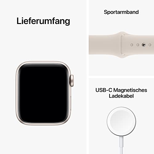 Apple Watch SE (2. Generation) (GPS, 40mm) Smartwatch - Aluminiumgehäuse Polarstern, Sportarmband Polarstern - Regular. Fitness-und Schlaftracker, Unfallerkennung, Herzfrequenzmesser, Wasserschutz