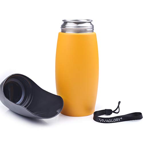 VIVAGLORY Auslaufsichere & tragbare Wasserflasche für Hunde, 750ML Hunde Trinkflasche mit großem Trog, Orange-Gelb