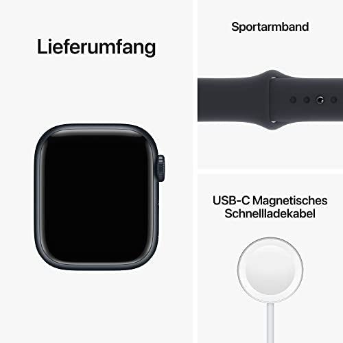 Apple Watch Series 8 (GPS, 41mm) Smartwatch - Aluminiumgehäuse Mitternacht, Sportarmband Mitternacht - Regular. Fitnesstracker, Blutsauerstoffund EKGApps, Always-On Retina Display, Wasserschutz