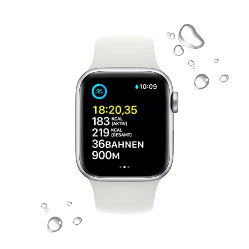 Apple Watch SE (2. Generation) (GPS + Cellular, 40mm) Smartwatch - Aluminiumgehäuse Silber, Sportarmband Weiß - Regular. Fitness-und Schlaftracker, Unfallerkennung, Herzfrequenzmesser