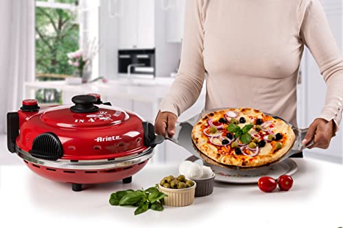 Ariete 919 Pizza in 4 Minuten, Pizzaofen, 400 Grad, backt in 4 Minuten, Schamottstein 32 cm Durchmesser, 1200 Watt, Zeitgeber von 15 Minuten, rot
