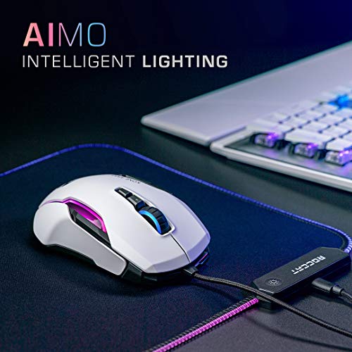 Roccat Kone AIMO Gaming Maus (hohe Präzision, Optischer Owl-Eye Sensor (100 bis 16.000 Dpi), RGB AIMO LED Beleuchtung, 23 programmierbare Tasten, Designt in Deutschland, USB), weiß(remastered)