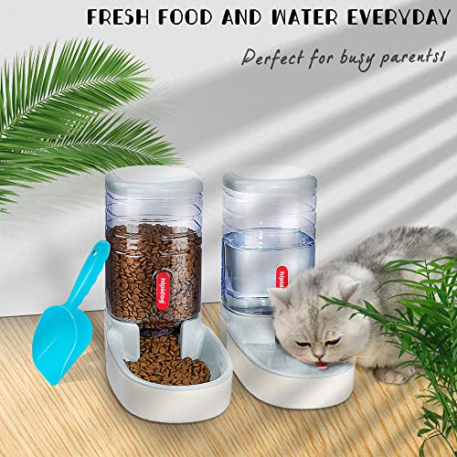 Automatischer Futterspender für kleine und mittelgroße Haustiere, 3,8 l, Reisefutterspender und Wasserspender für Hunde, Katzen, Haustiere (Gray)