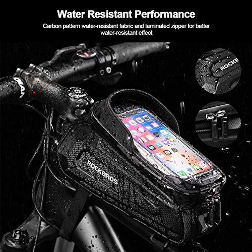 ROCKBROS Fahrrad Rahmentasche Lenkertasche Wasserdicht Handytasche für Smartphone bis zu 6.8 Zoll mit TPU Sensitivem Touchscreen für Montainbikes, Rennrad, Ebikes