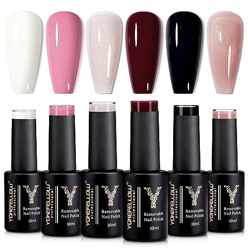 YOKEFELLLOW UV Gel Nagellack Set, 6PCS 10ml Gellack Nude Rosa Set,Semi Permanent Gel Nägel,Soak Off LED Kunst Maniküre Salon