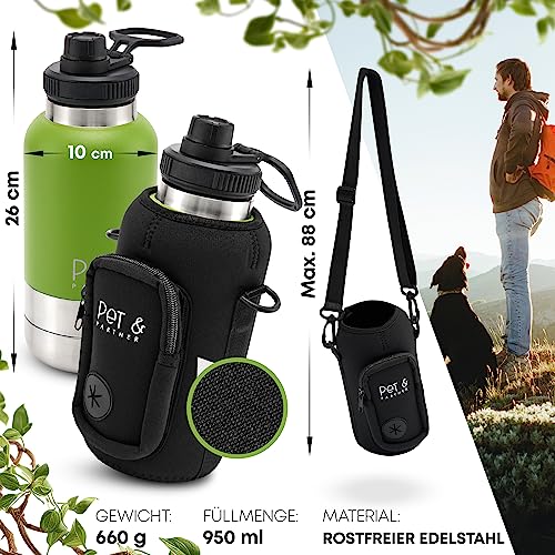 PET & PARTNER Trinkflasche Edelstahl | Inkl. 2X Hundenapf für unterwegs & Kotbeutelspender [+ EXTRAFACH] Tasche + Trinkflasche 950ml - Farbe wählbar
