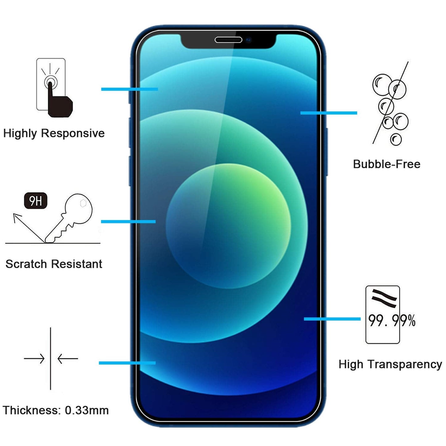 NEW'C 2 Stück, Panzer Schutz Glas für iPhone 12 und iPhone 12 Pro (6.1), Frei von Kratzern, 9H Härte, HD Displayschutz folie, 0.33mm Ultra-klar, Ultrabeständig,1er Pack (2 Stück)