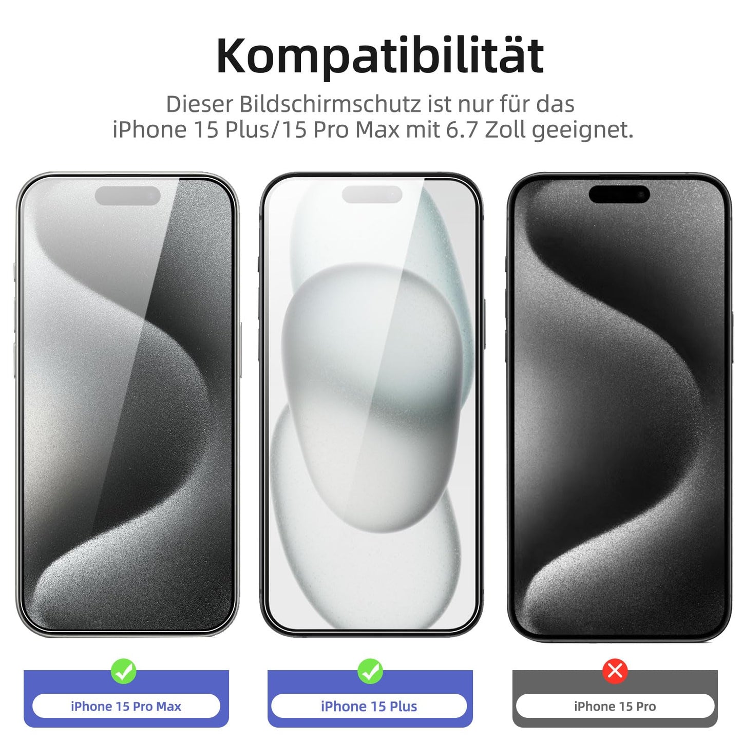NEW'C 3 Stück, Panzer Schutz Glas für iPhone 16 Plus, iPhone 15 Pro Max, iPhone 15 Plus (6,7 Zoll), Frei von Kratzern, 9H Härte, HD Displayschutzfolie, 0.33mm Ultra-klar, Ultrabeständi