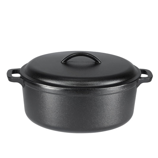 Amazon Basics Round Pre-Seasoned Cast Iron Mini Dutch Oven Pot with Lid and Dual Handles, 2-Quart, Black