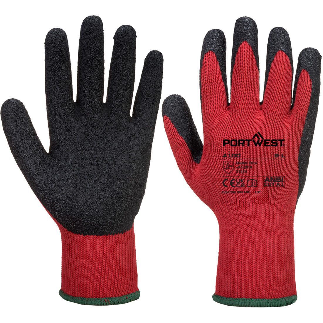 Portwest Grip Latex-Handschuh – A100 – Rot/Schwarz