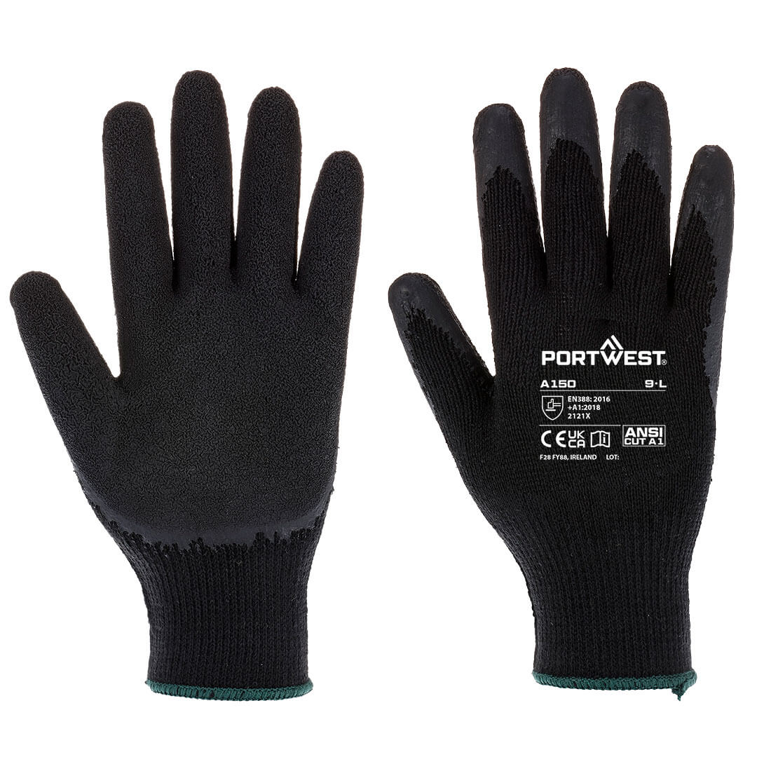 Portwest Klassischer Grip Handschuh Latex – A150 – Schwarz
