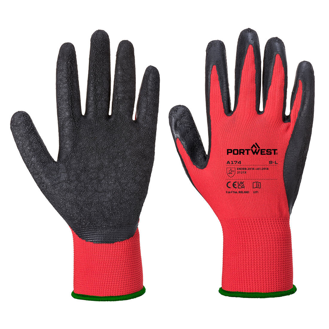 Portwest Flex Grip Latex Handschuh – A174 – Rot/Schwarz