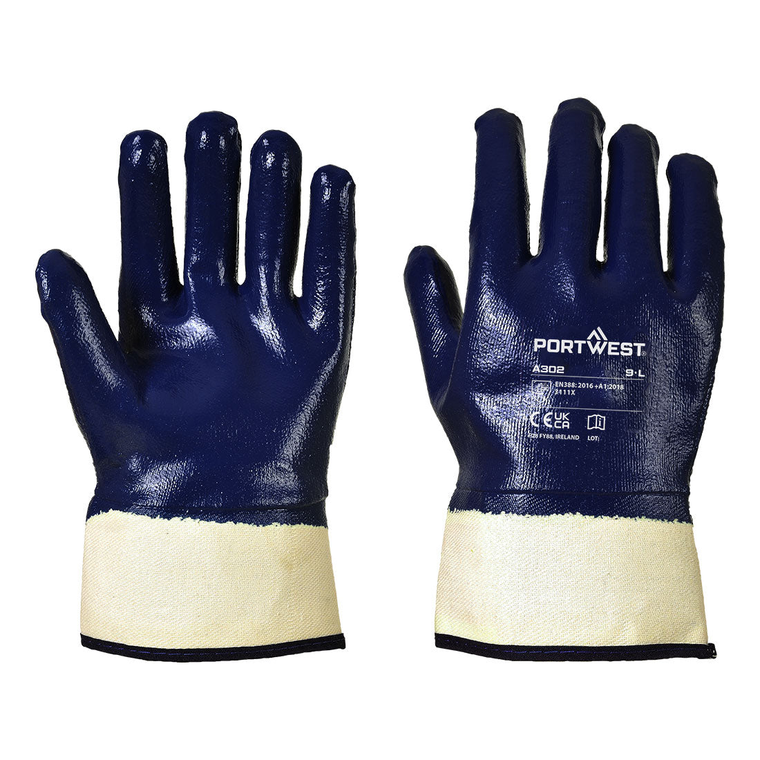 Portwest Vollgetauchter Nitrilhandschuh mit Stulpe – A302 – Marine