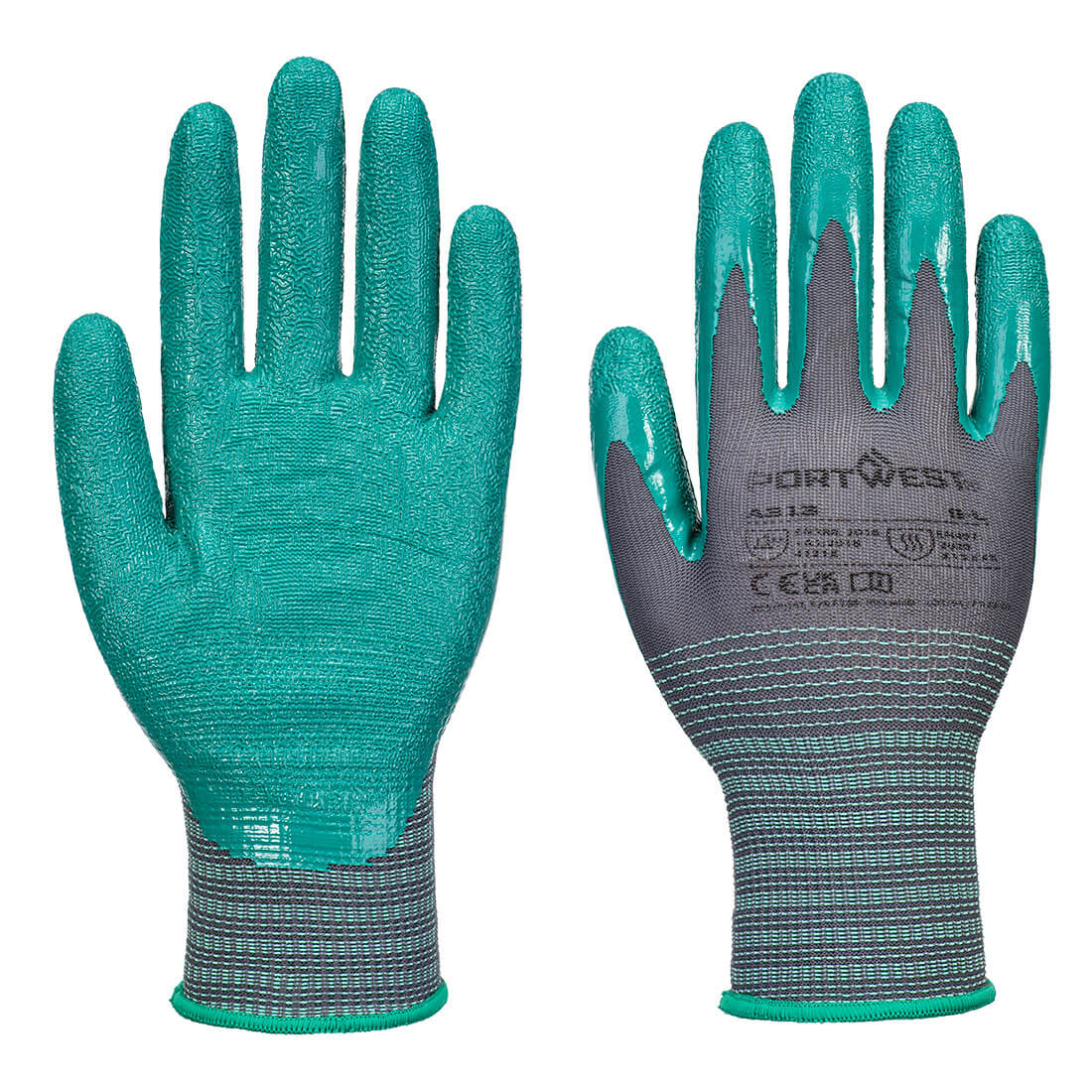 Portwest Grip 15 Nitril-Knitterhandschuh (Pk12) – A313 – Grau/Grün