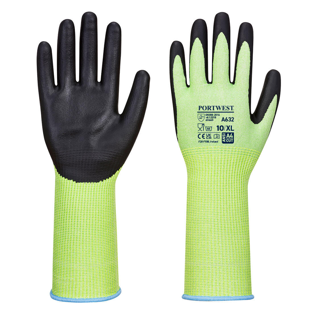 Portwest Grüner Schnittschutzhandschuh Lange Stulpe – A632 – Gruen/Schwarz