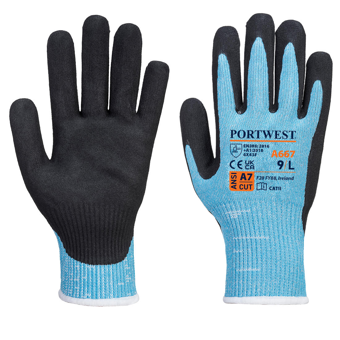 Portwest Claymore Cut F13 Nitril-Handschuh – A667 – Blau/Schwarz