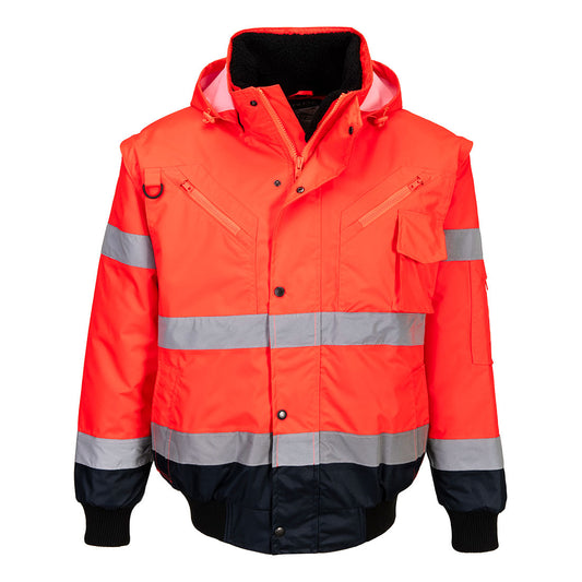 Warnschutz 3-in-1 Kontrast Pilotjacke – Rot/Marine – Arbeitsjacke