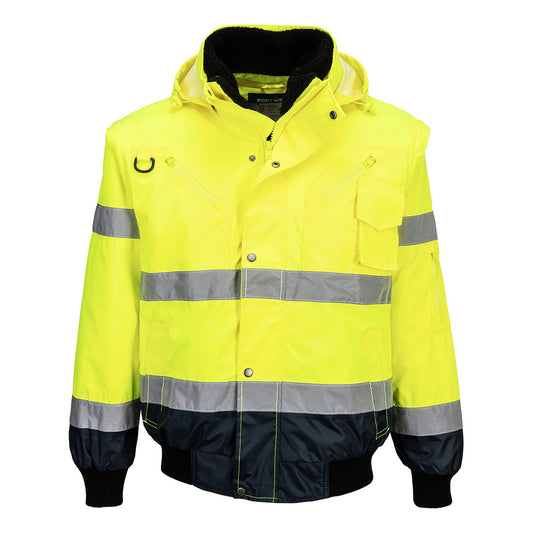 Warnschutz 3-in-1 Kontrast Pilotjacke – Gelb/Marine – Arbeitsjacke