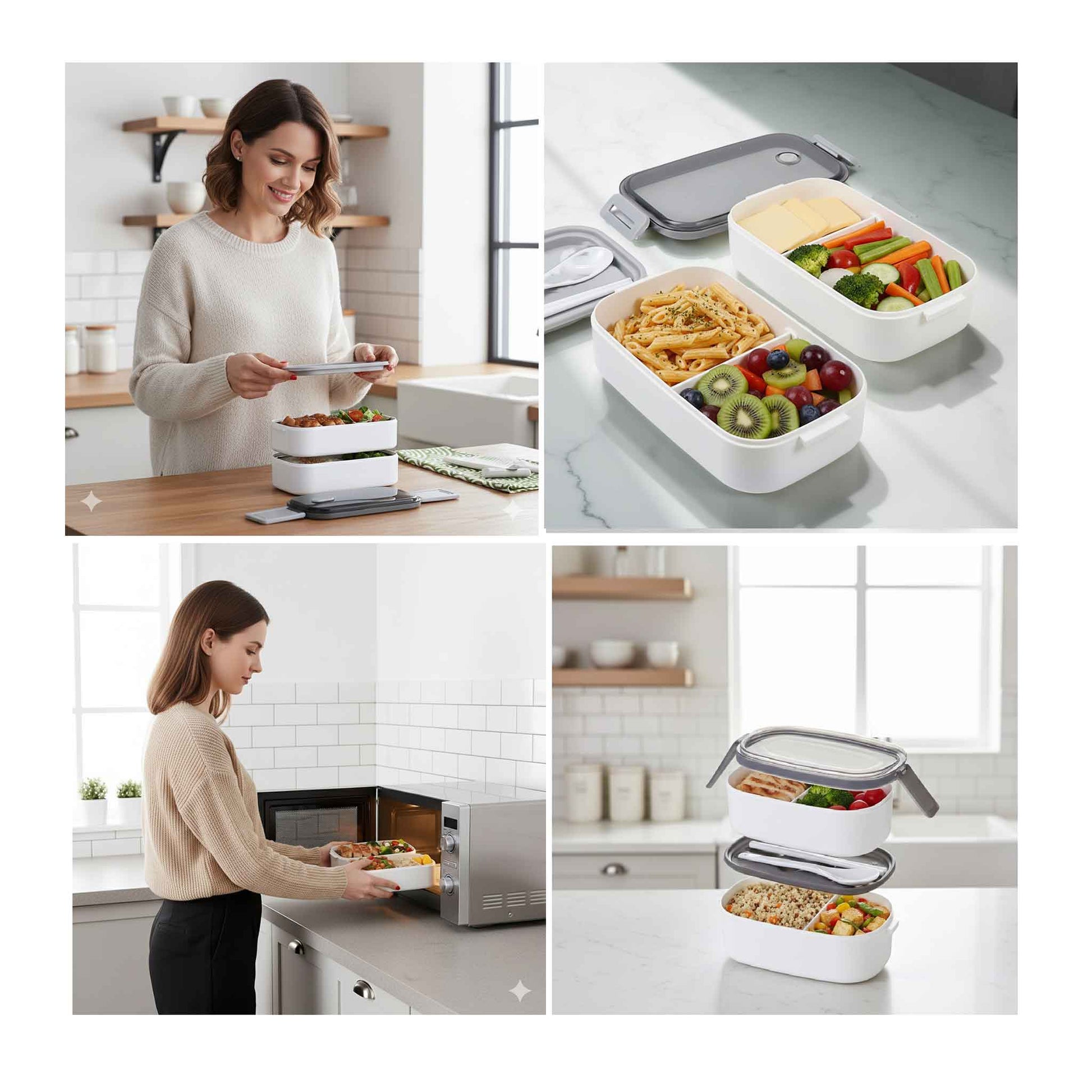 CF5032- Brotdose Besteck 3 Fächer Lunchbox Schule Büro Bentobox 700ml