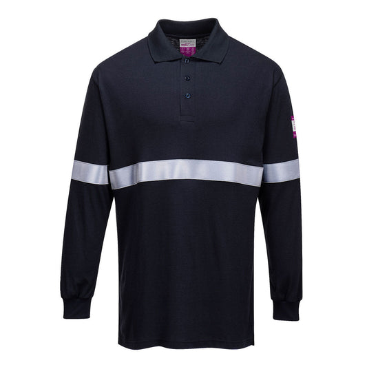 Flammhemmendes, antistatisches Langarm Poloshirt mit Reflektionsstreifen