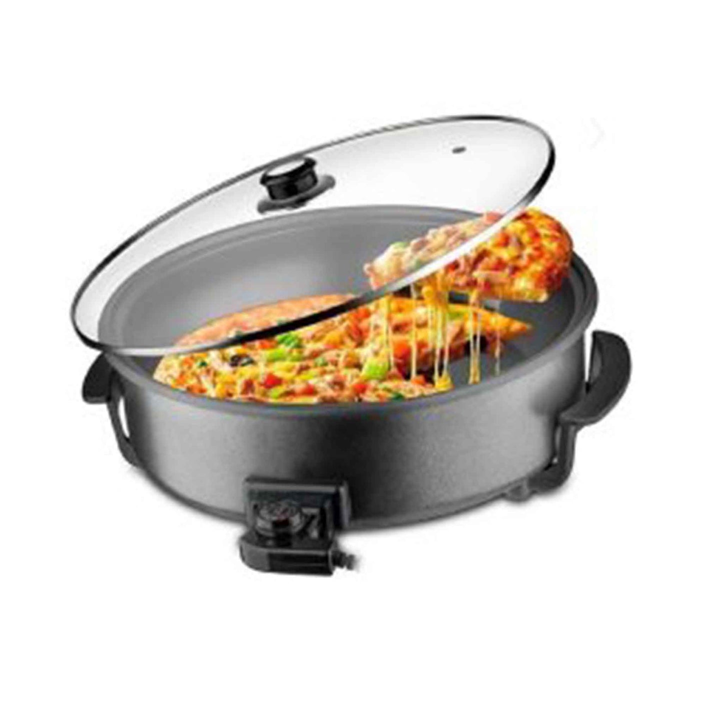 PIZZA PAN 42CM 2 LAYER NON STICK COATING ADJUSTABLE TEMPERATURE UP TO 240° Glass Lid Easy to clean