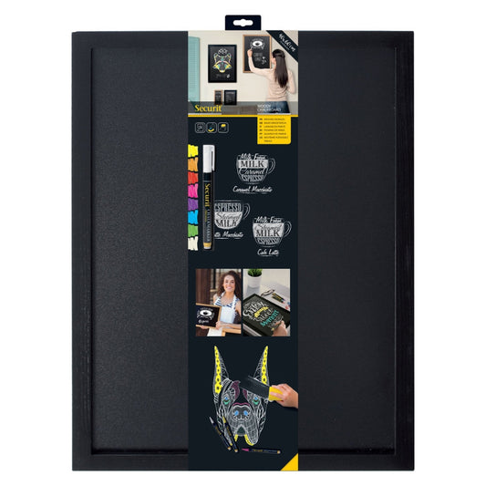 Securit® Wandkreidetafel Budget – Holzrahmen Schwarz, 40x60cm