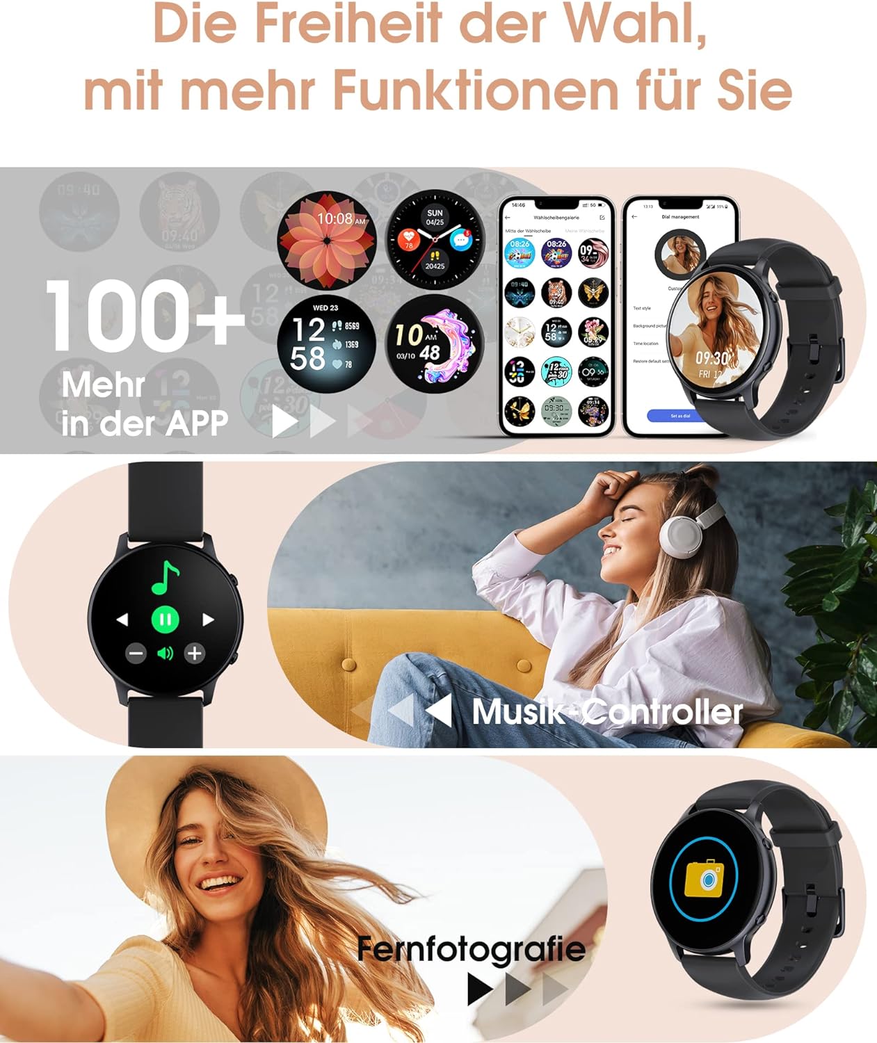 TUYOMA Smartwatch Herren, 1,3 Zoll Touchscreen Smart Watch Damen, IP68 Wasserdicht Smartwatches Schrittzähler mit Herzfrequenz,Whatsapp, SpO2, Schlafmonitor, für iOS und Android