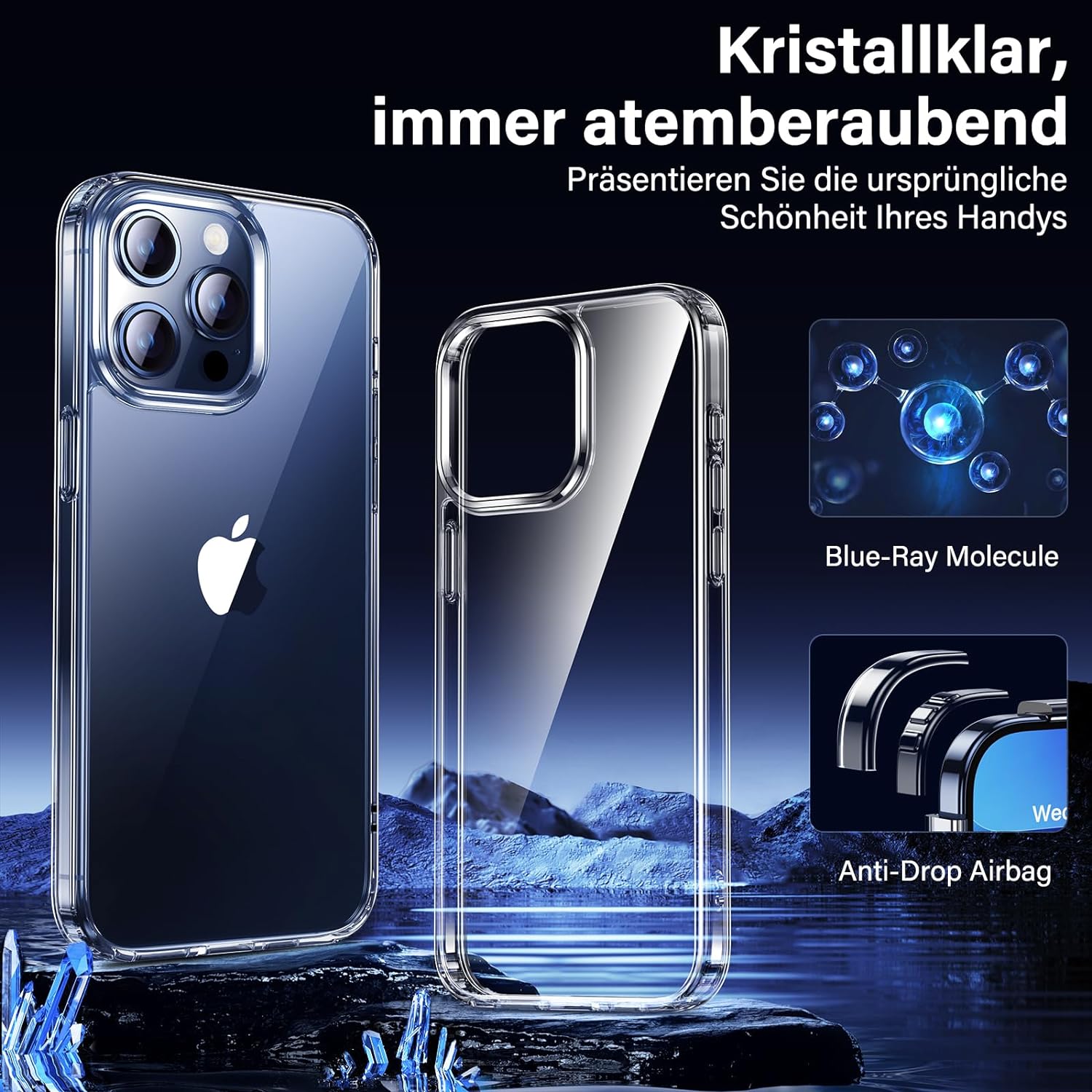 UniqueMe 5-in-1-Set für iPhone 15 Pro Max Hülle, [Nie Vergilbung] Handyhülle für iPhone 15 Pro Max Case Rundumschutz Schutzhülle Cover [1 Handyhülle+2 Schutzfolie+2 Kameraschutz] Transparent