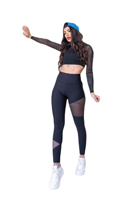 1017 Tulle Detailed Sport Leggings in Schwarz
