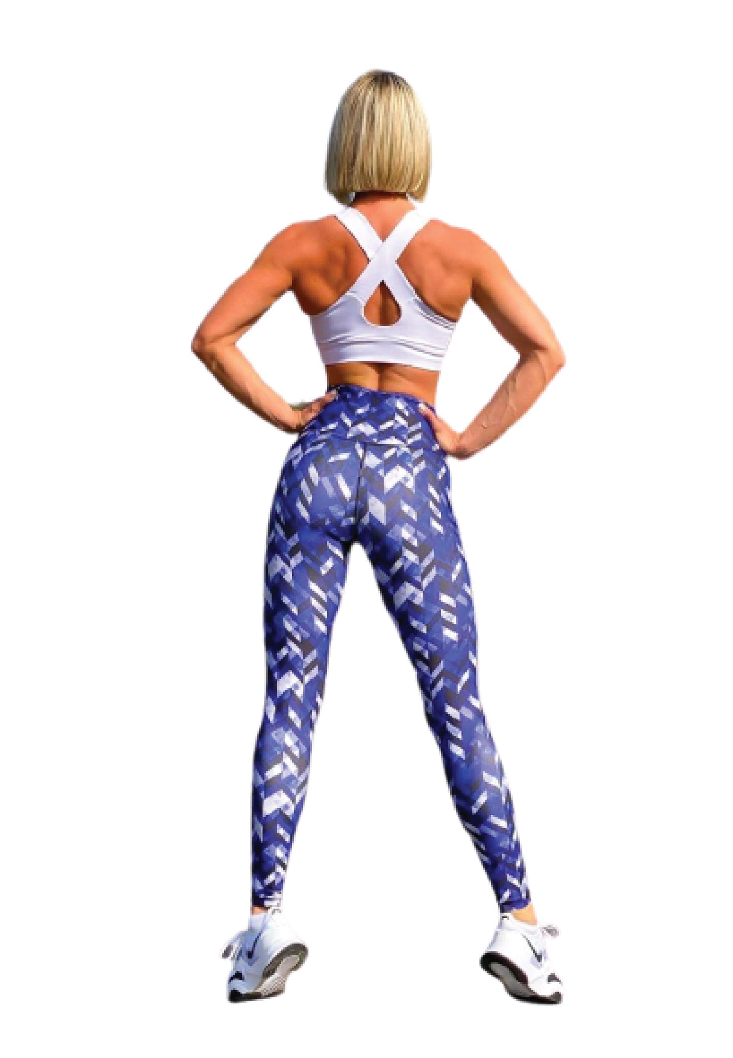 1037 Extra High Waist Leggings in Blau & Weiss gemustert