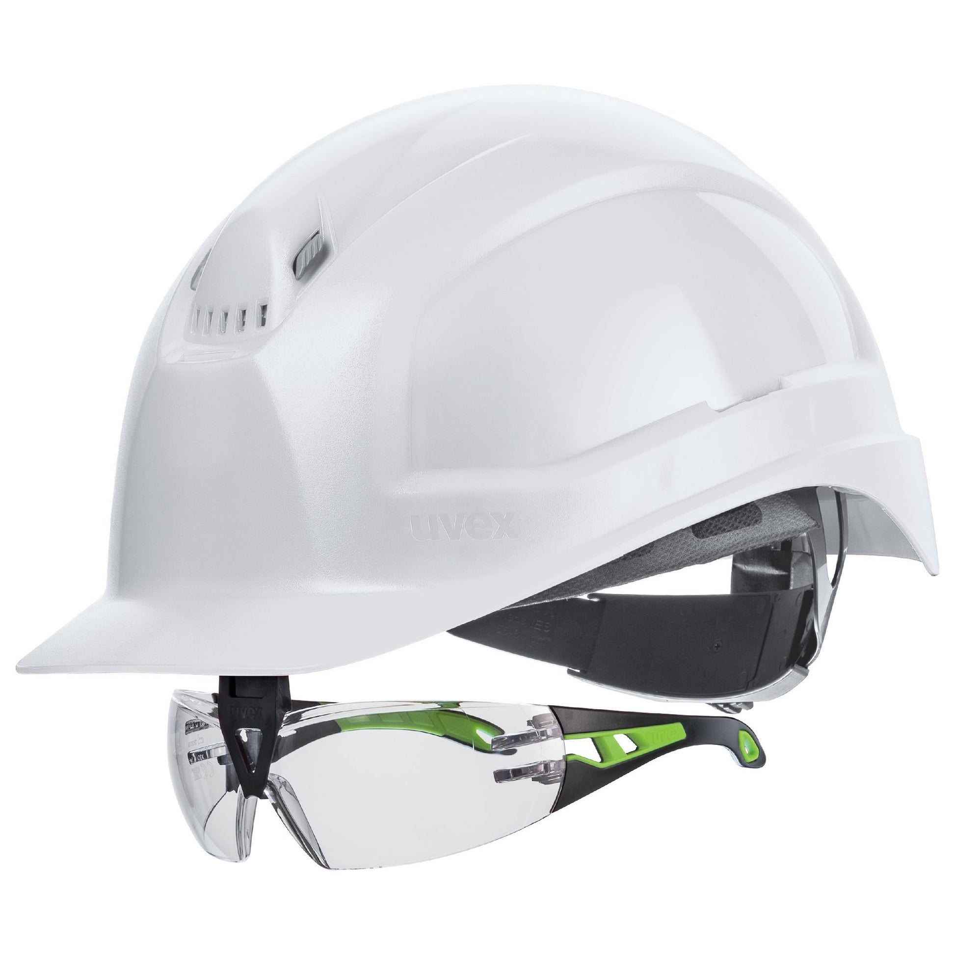 uvex pheos IES 9772 mit Brille- Schutzhelm weiß mit Schutzbrille