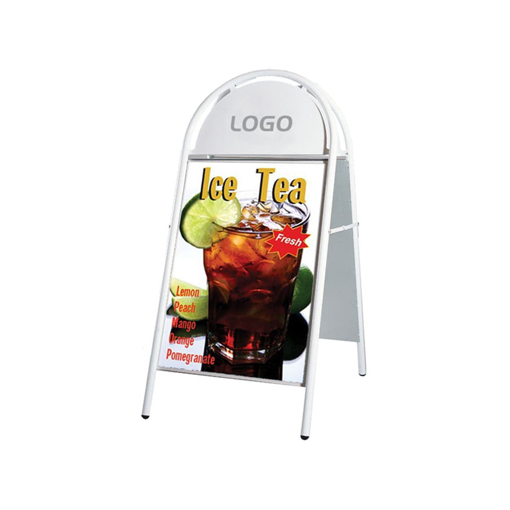 Kundenstopper Stahlrohr Classic mit Logoschild rund, Outdoor