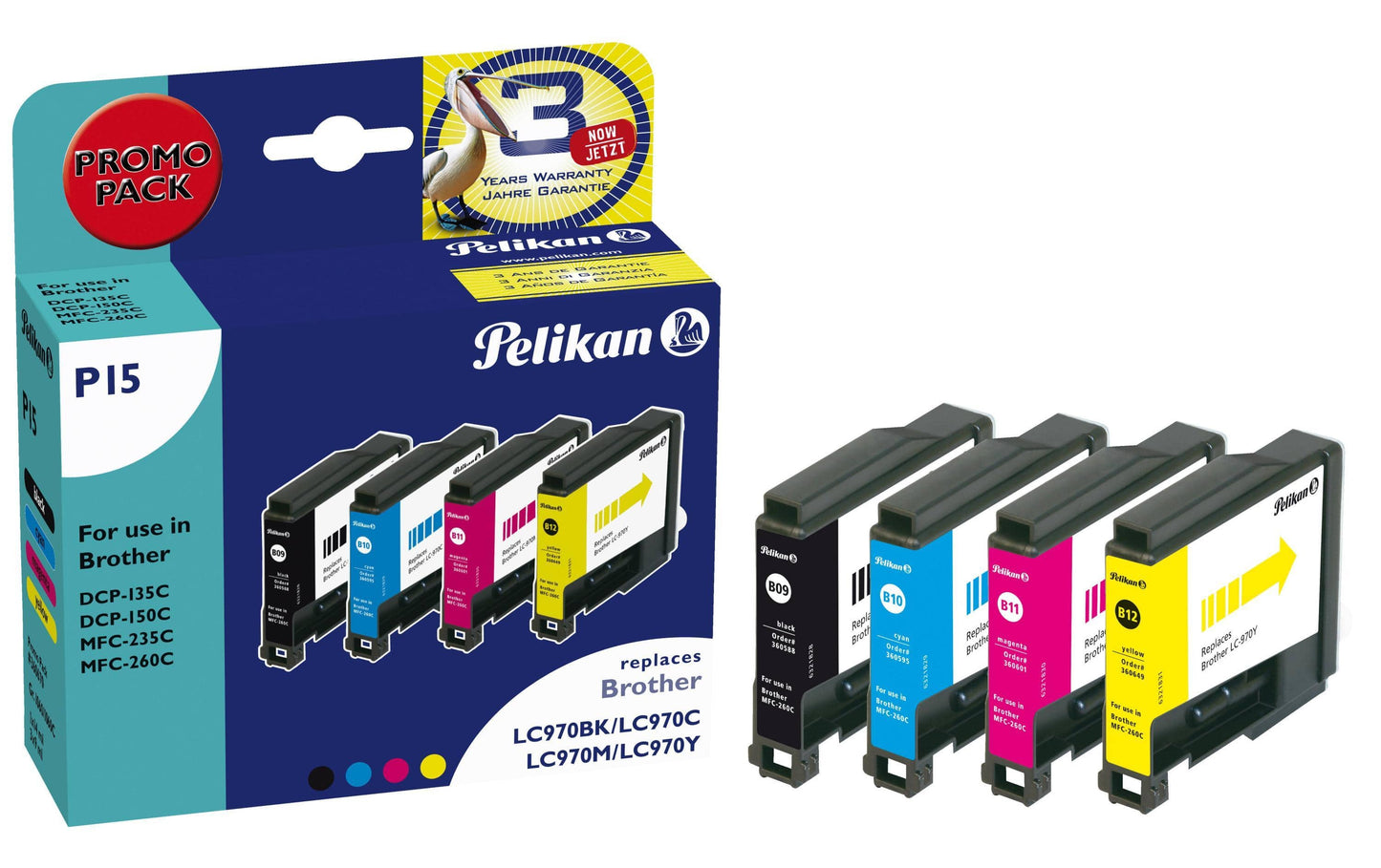 Pelikan Tintenset Brother LC-970 BK, C, M, Y - WERBE-WELT.SHOP