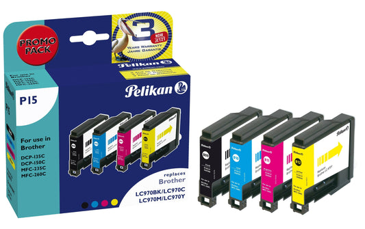 Pelikan Tintenset Brother LC-970 BK, C, M, Y - WERBE-WELT.SHOP